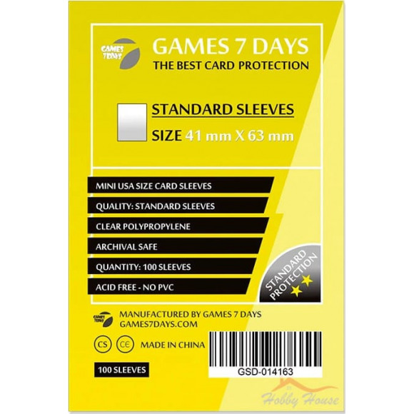 Протекторы для карт Games7Days (41 х 63 мм, Standard USA, 100 шт.) (STANDART)